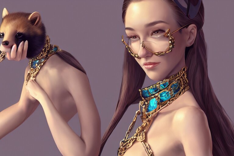 anthropomorphic female marten wearing jewlery, made by Stanley Artgerm Lau, WLOP, Rossdraws, ArtStation, CGSociety, concept art, cgsociety, octane render, trending on artstation, artstationHD, artstationHQ, unreal engine, 4k, 8k,