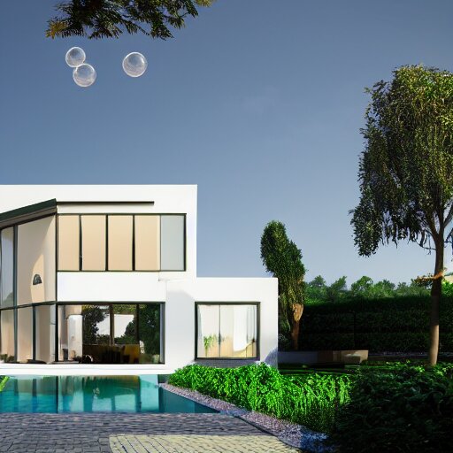 mini modern house in a crystal ball, octane render hyperdetailed, 