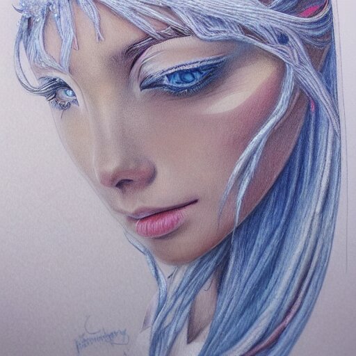  Colored pencil art on paper, Frost Fairy, highly detailed, artstation, Caran d'Ache Luminance