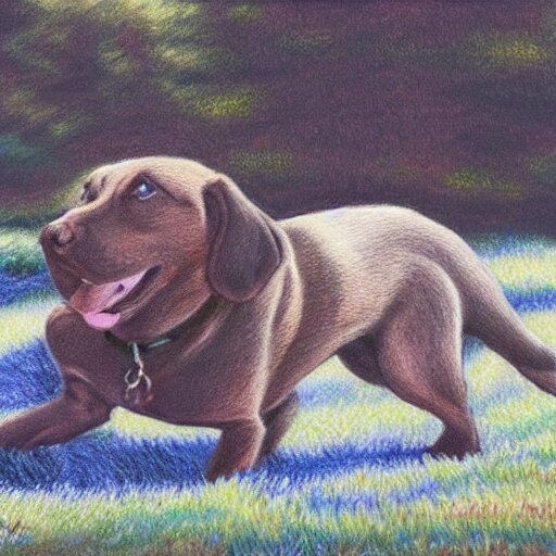  Colored pencil art on paper, Dog playing in park, highly detailed, artstation, MasterPiece, Award-Winning, Caran d'Ache Luminance