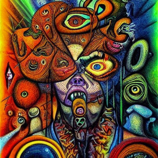 schizophrenia, psychedelic art, shocking, depressing, surrealist 