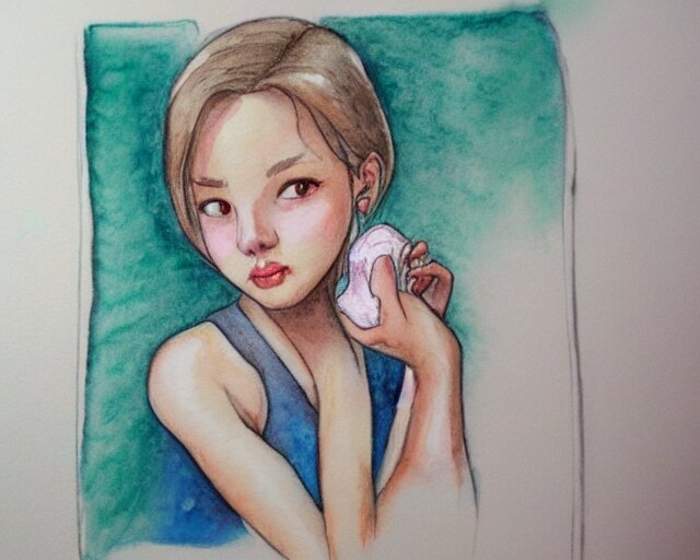 a girl with the ice cream watercolor colored pencil painting trending on artstation 