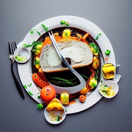 a meal of strange and disgusting, but also futuristic designer food, food photography