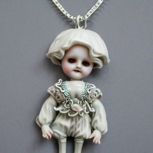 creepy porcelain victorian doll artnouveau necklace 