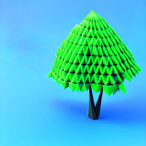 a 3d low poly object of just a small green tree on the blue background