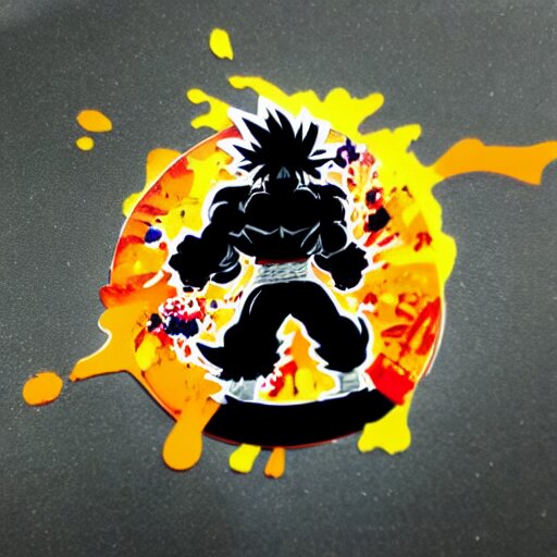 die cut sticker, goku one piece style, splatter paint 