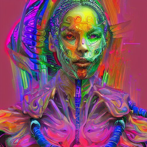 extremely psychedelic cyborg queen of lsd. intricate, elegant, highly detailed, photorealistic digital painting, artstation. 