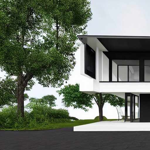 a black modern mansion on an island by itself, award winning, 8k, ultra realistic,