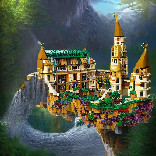 LEGO castle, celestia, eden, river, fantasy artwork, award winning, very very very very very very very beautiful scenery, artstation