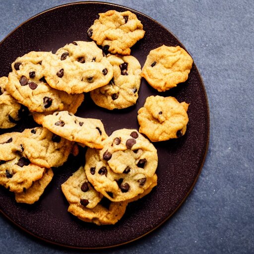 a 5 0 mm macro shot of a plate of chocolate chip and prawn cookies 