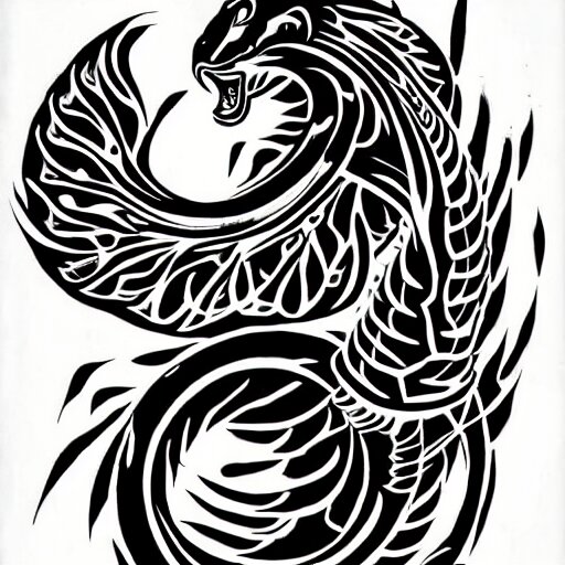 tattoo design, stencil, tattoo stencil, traditional, a cobra with its fangs out surrounded by flowers