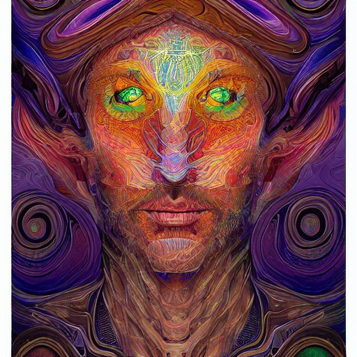 a digital painting of a man's face, digital art by android jones and amanda sage, behance contest winner, psychedelic art, biomorphic, rendering in intricate poster art, tarot card lovecraftian, outlined art 