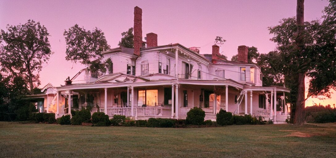 american foursquare house designed by dali, david lynch, and cartier at sunset. cinematic. fujinon premista 1 9 - 4 5 mm t 2. 9. portra 8 0 0. 