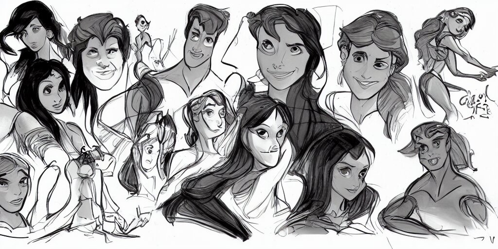 character art, sketch by glen keane, black and white illustration by glen keane, concept art, artstation, disney 1 9 9 0 