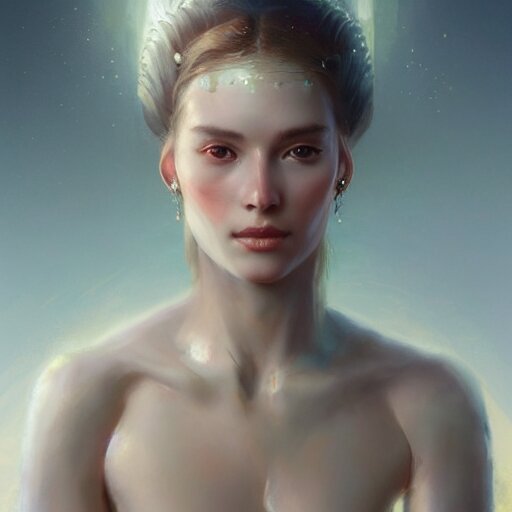 a beautiful portrait of a goddess with pearly skin by greg rutkowski and raymond swanland, trending on artstation, ultra realistic digital art 