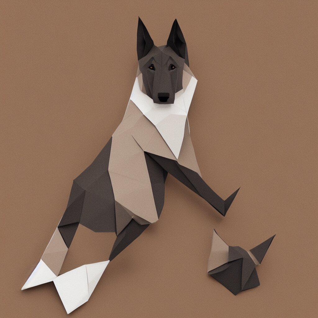 3 d rendering of japanese cardboard origami of simple shape of german shepherd, 2 d image, trending on artstation 