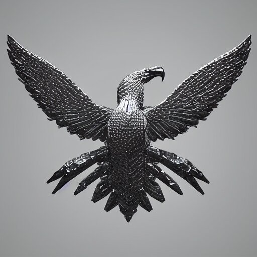 2 dimensional, vector, low poly, clear crystal eagle icon, black background, cgsociety, artstation, octane render