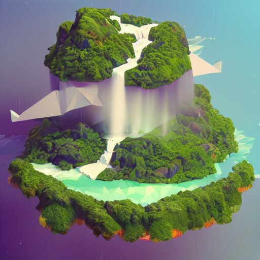 low poly art of a floating island on top of which is new york surrounded by waterfalls, in the sky, isometric art, 3d render, ray tracing, high detail, artstation, concept art, behance, smooth, sharp focus, ethereal lighting, unreal engine 5