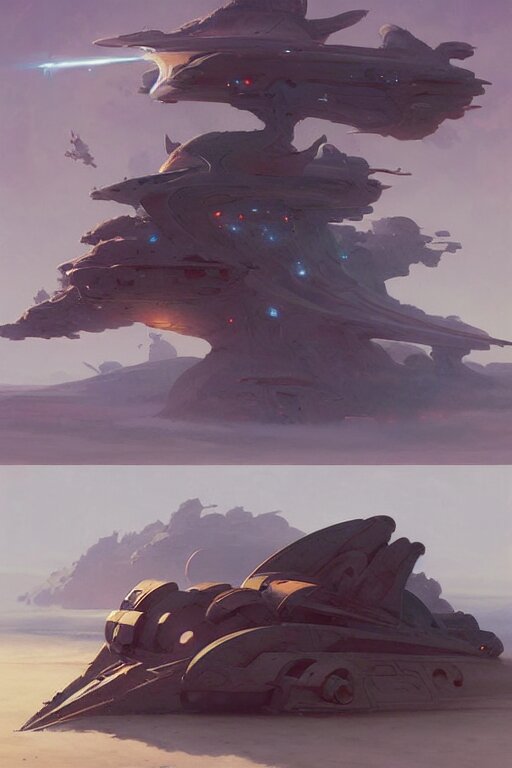 hyoerbolic starship concept design by peter mohrbacher and craig mullins and hiroshi yoshida and james jean and frank frazetta and michael whelan and andreas rocha 