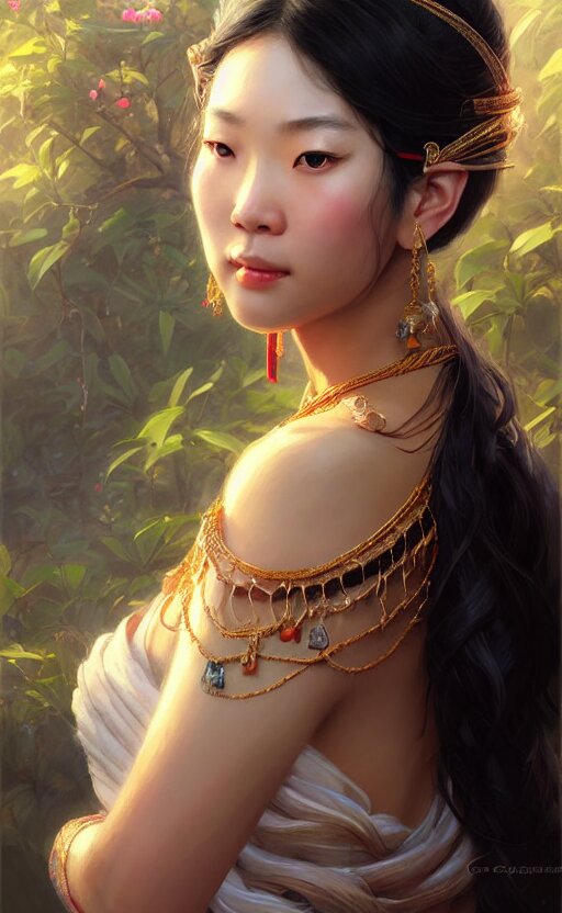 a beautiful taiwan goddess with sundress with jewelry | | winter, realistic shaded, unpleasant face, good looking, fine details, realistic shaded lighting poster by greg rutkowski, magali villeneuve, artgerm, jeremy lipkin and michael garmash and macoto takahashi 