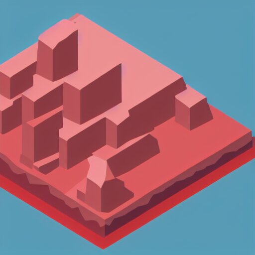 isometric view of a mountain with red gems as resources, svg