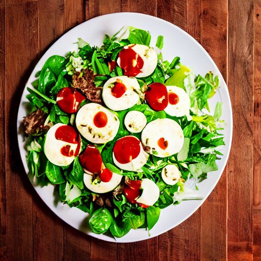 a giant salad that is bigger than a building, with mozzarella and a lot of sauce, culinary art photography, award winning photography 