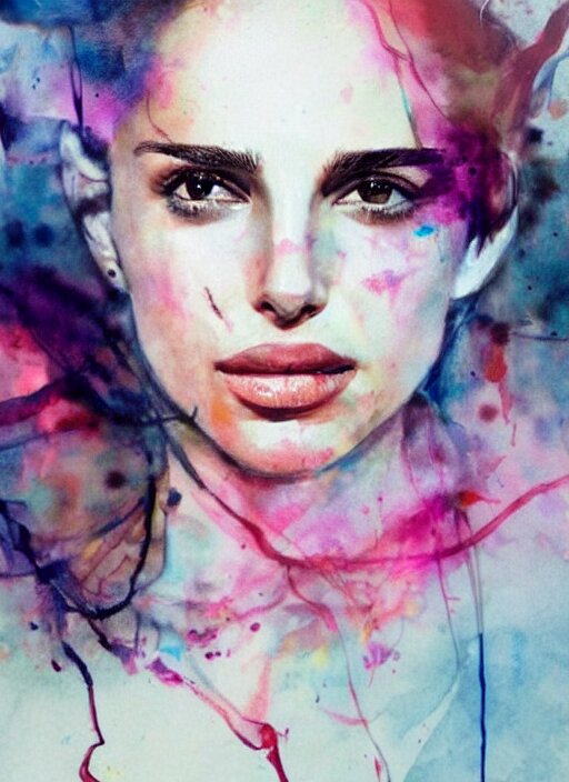 sexy little smile nathalie portman by agnes cecile, extremely luminous bright design, pastel colours, ink drips, autumn lights 