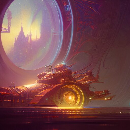 a highly detailed digital image of an imagination machine, concept art, artstation, cgsociety, very detailed, intricate, detailed illustration, by greg rutkowski and alphonse mucha, Paul Lehr and Beeple, iridescent accents, ray tracing, product lighting, sharp, smooth, masterpiece