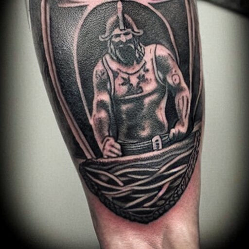 simple tattoo of a viking holding a shield by sailor jerry 