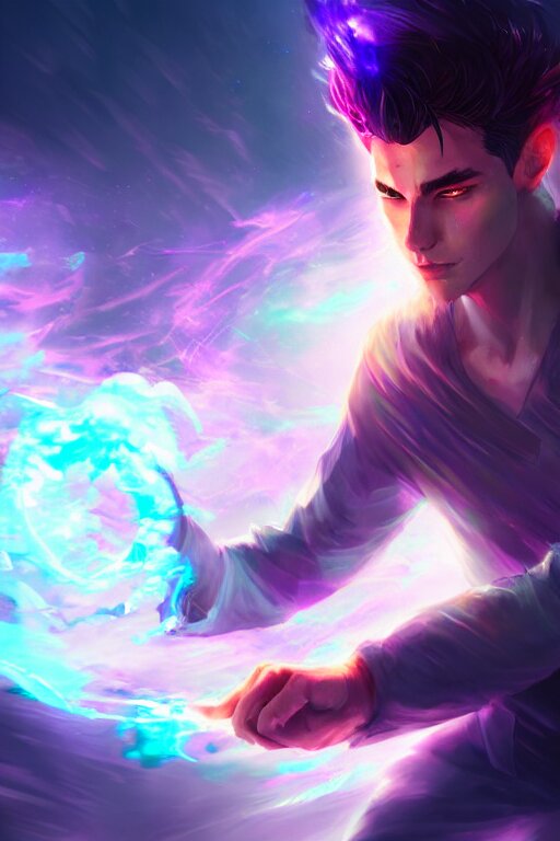 a human elemental sorcerer, blurred environment background, colorful magic effects, white skin, portrait, male, sharp focus, digital art, concept art, dynamic lighting, by emylie boivin and rossdraws 