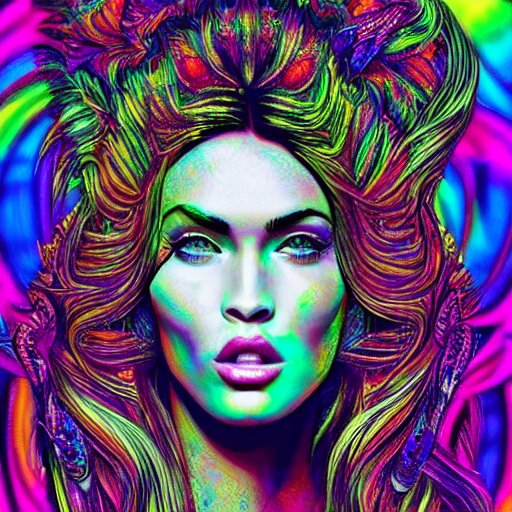 an extremely psychedelic portrait of megan fox, surreal, lsd, fa ...