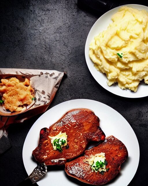 razer LED porkchops and mashed potatos, HD, trending on artstation, instagram post, LED