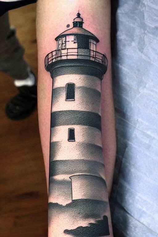 American traditional tattoo of a lighthouse