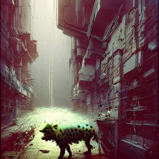 robotic hyena, cyberpunk 2 0 7 7, highly detailed beksinski style art 