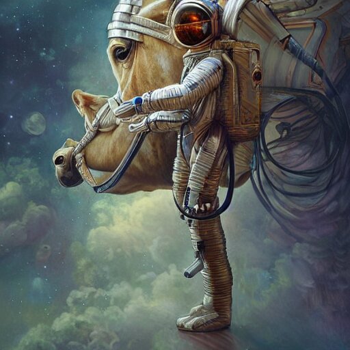 astronaut, carrying a horse on his shoulders, industrial sci - fi, by mandy jurgens, ernst haeckel, james jean 