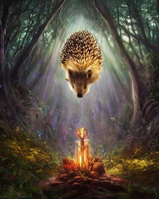 Hedgehog magus, gaia, nature, fairy, forest background, magic the gathering artwork, D&D, fantasy, cinematic lighting, centered, symmetrical, highly detailed, digital painting, artstation, concept art, smooth, sharp focus, illustration, volumetric lighting, epic Composition, 8k, art by Akihiko Yoshida and Greg Rutkowski and Craig Mullins, oil painting, cgsociety