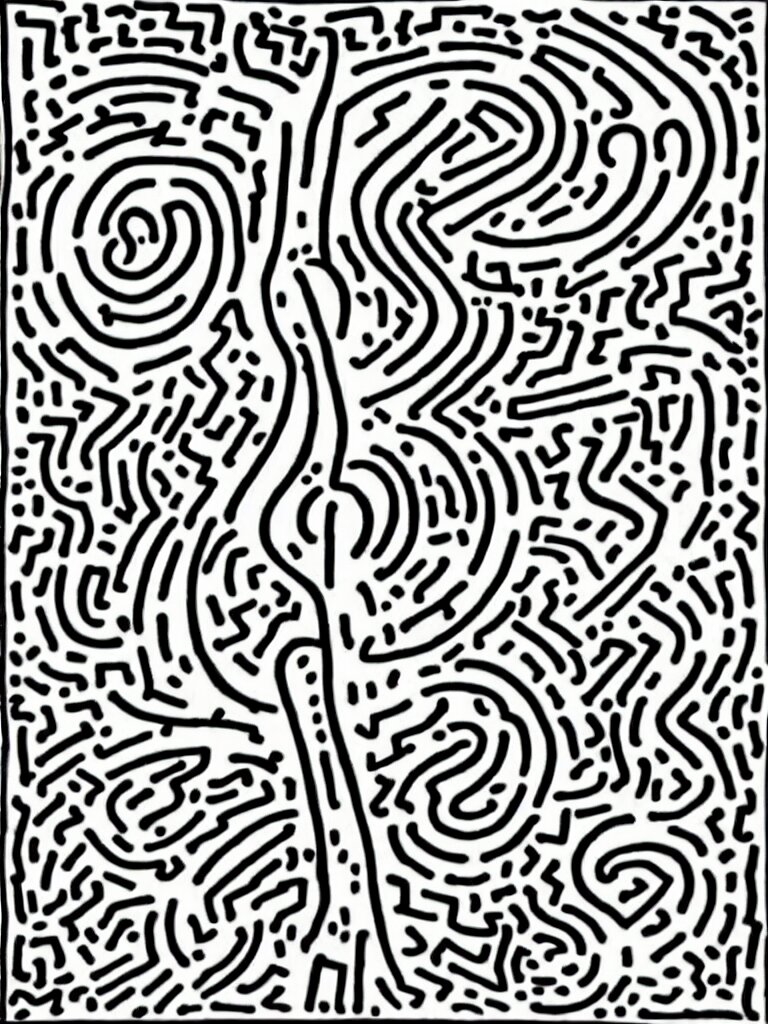 keith haring art of acorn that turns into a tree in the shape of a treble clef, a big rip down the middle, splashes of color, inspirational and powerful 