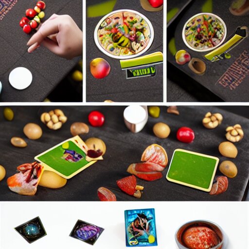 futuristic nft card game, professional food photography 