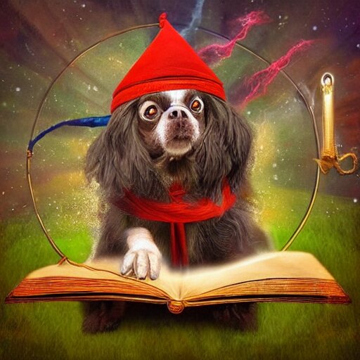 wizard dog as magic wizard casting spell surreal art