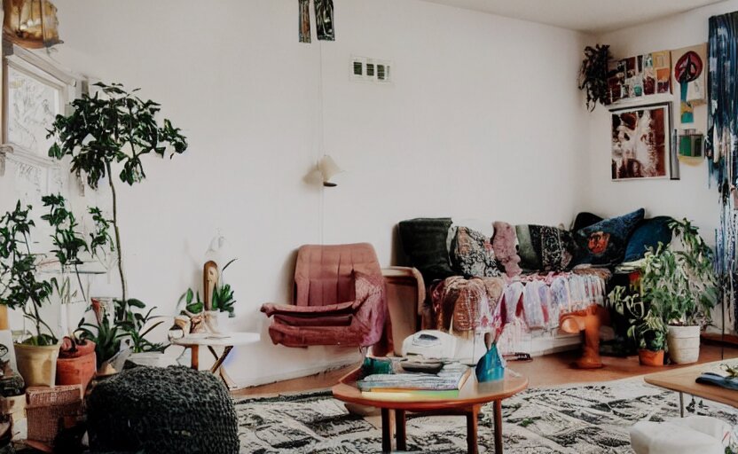 a very 60's hippy style apartment, 35mm,Epic,cinematic