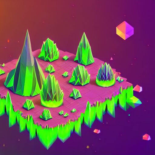 mobile game asset, isometric staircase, crystals, organic low poly vector design, bioluminescent alien - like plants of pandora, aesthetic of avatar's alien nature. we can see alien plants glowing in the dark arround the isometric itens in dark place cyan, orange smooth glow night photoshop filter low poly behance hd 