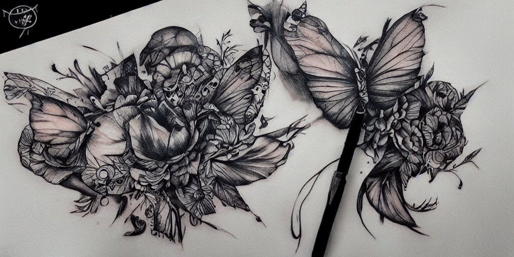 realistic tattoo designs drawn on paper, dark, golden, delicate, hyper realism, tim burton, ink, ultra realistic, 8 k 