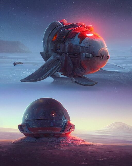 legendary space ship, ice fish shape, desert planet, cinematic, highly detailed, scifi, intricate digital painting, sunset, red glow, illustration, artstation, by johnson ting, jama jurabaev 