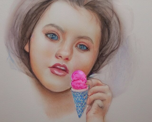 a girl with the ice cream watercolor colored pencil painting trending on artstation 