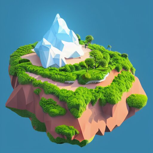 a floating island on an aquatic environment isometric art, lago di sorapis landscape, low poly art, game art, artstation, 3D render, high detail, cgsociety, octane render