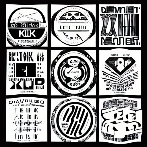 black on white graphic design stickers in style of david rudnick, eric hu, y 2 k, 