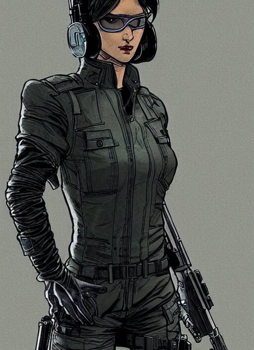 feminist selina. gorgeous female cyberpunk assassin wearing a military vest, and tactical jumpsuit. gorgeous face. realistic proportions. concept art by james gurney and laurie greasley. moody industrial skyline. artstationhq. creative character design for cyberpunk 2 0 7 7. 