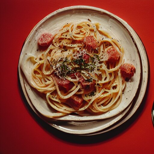 kodak portra 4 0 0, 8 k, soft light, volumetric lighting, highly detailed, a photographic still life of a plate of carbonara, typical italian food, realistic, hyper realistic - h 7 0 4 