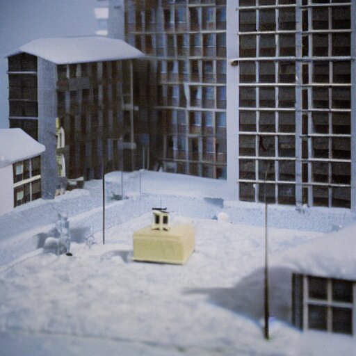 a snow globe diorama with a soviet apartment building in it, brutalism, isometric, physically based rendering, 1 9 9 0's 