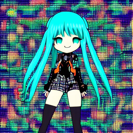 hatsune miku, pixel art, glitch, cyberpunk 